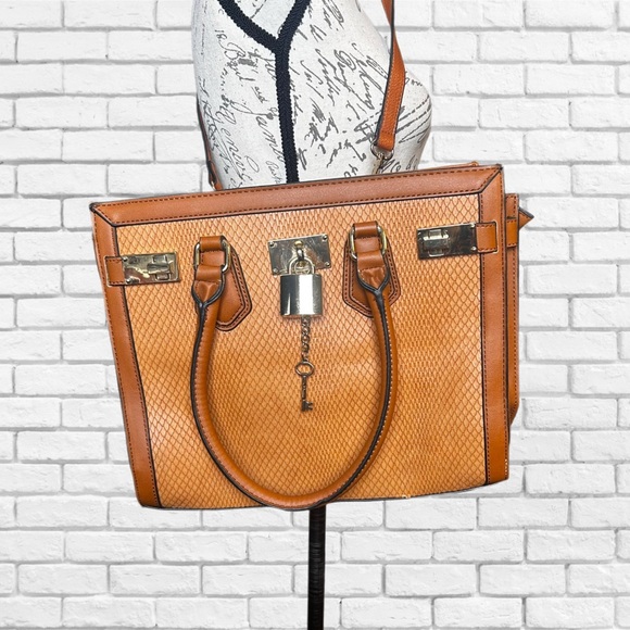 Aldo Tan Satchel with Gold Accents and Structured Design - Picture 1 of 7
